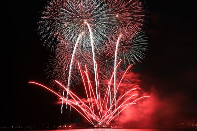 Low angle view of firework display at night