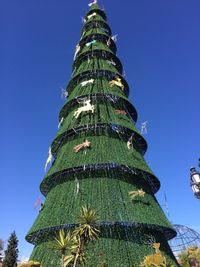 Low angle view of cactus against clear blue sky