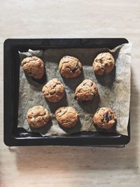 High angle view of cookies on table