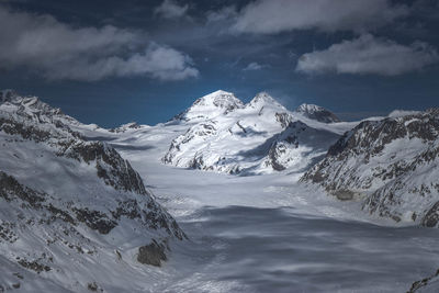 Scenic view of snowcapped mountains against sky