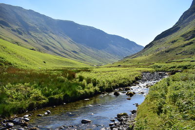 Scenic view of landscape and mountains against sky