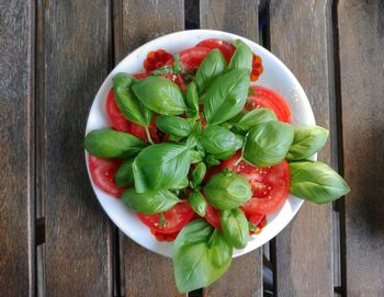 Directly above shot of salad in bowl on table