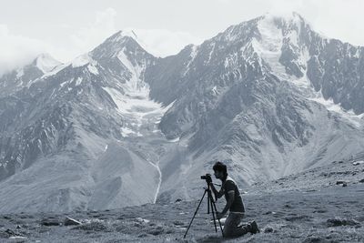 Scenic view of snow covered mountains