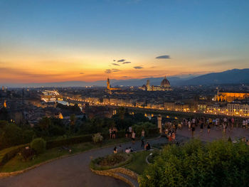 High angle view of city against sky during sunset in florence, italy.