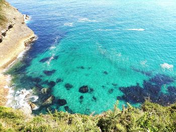 High angle view of blue sea