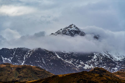 Scenic view of snowcapped mountains against sky