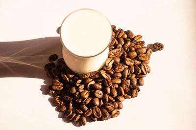 Roasted coffee beans with milk