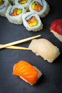 High angle view of sushi in plate