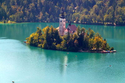 High angle view of church of the assumption