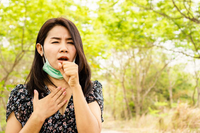 Portrait of a woman eating food