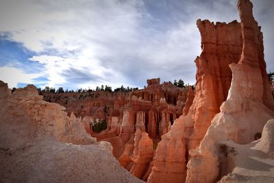 Panoramic view of rock formations against cloudy sky