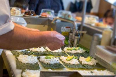 Close-up of food served in kitchen