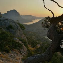 Scenic view of mountains against clear sky