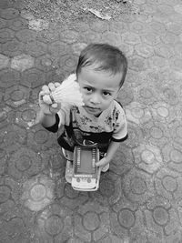 Portrait of cute boy holding umbrella