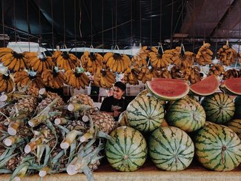 Various fruits for sale at market stall