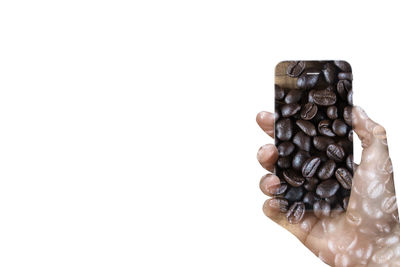 Close-up of coffee beans against white background