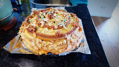 High angle view of cake in plate