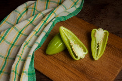 High angle view of vegetables on cutting board