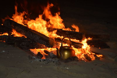 Close-up of bonfire at night