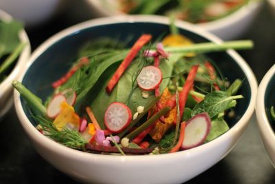 Close-up of salad bowl on table