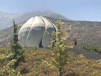 View of mountain range against clear sky