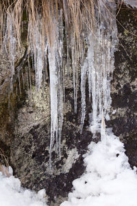 View of frozen waterfall