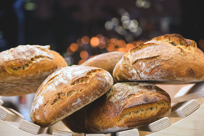 Close-up of bread on display at store