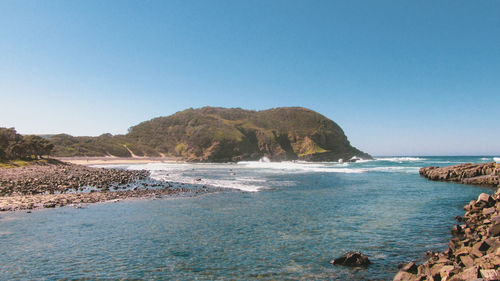 Scenic view of sea against clear sky