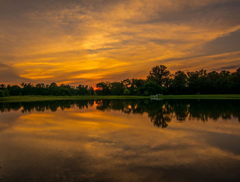 Scenic view of lake against sky during sunset