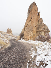 Rock formations on landscape against clear sky