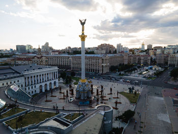 High angle view of buildings in city