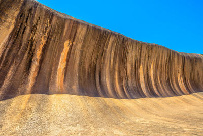 Panoramic view of rocks on land against clear blue sky