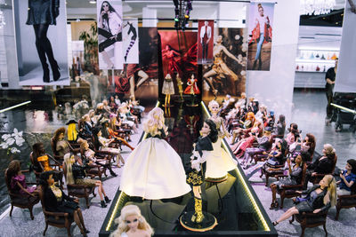 High angle view of people at market