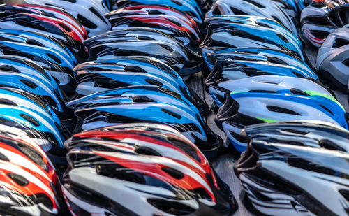 Full frame shot of multi colored helmets 