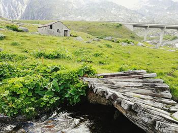Scenic view of stream amidst buildings