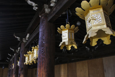 Low angle view of sculptures on roof of building