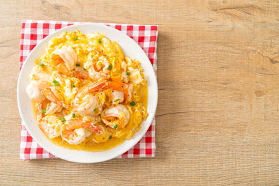 High angle view of food in plate on table