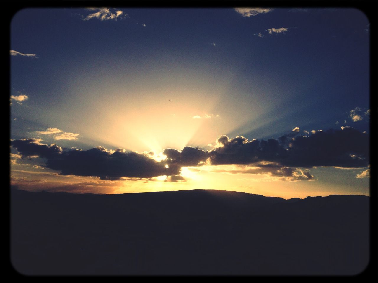 transfer print, auto post production filter, sky, sunset, silhouette, scenics, beauty in nature, tranquil scene, tranquility, cloud - sky, nature, sun, blue, cloud, idyllic, dusk, outdoors, sunlight, no people, dark