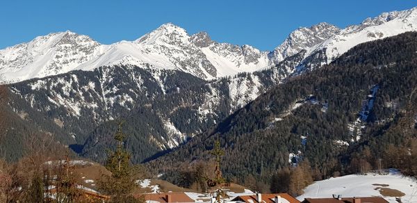 Scenic view of snowcapped mountains against sky