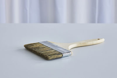 Close-up of objects on table against white background