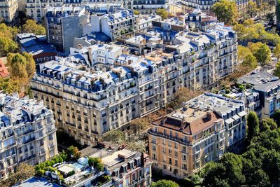 High angle view of buildings in city