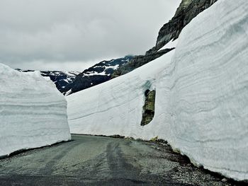 Snow on mountain against sky