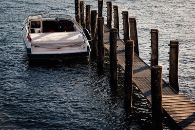 High angle view of pier on sea