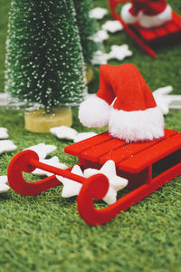 Close-up of christmas decorations on table