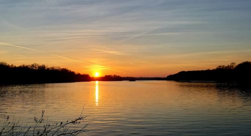 Scenic view of lake against sky during sunset