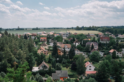 High angle view of townscape against sky