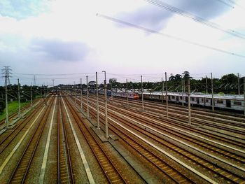 Railroad track against sky