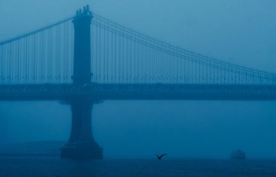 View of suspension bridge over sea