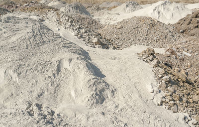 High angle view of snow covered land