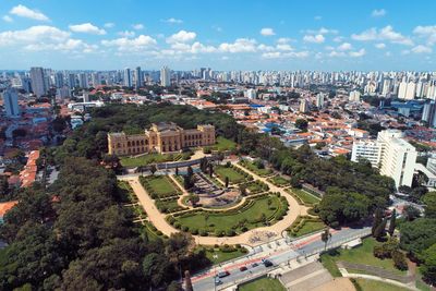 Aerial view of brazil's independence park and monument. ipiranga, são paulo, brazil